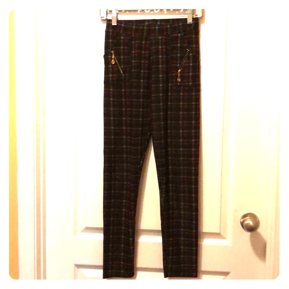 Red plaid leggings size xl girls